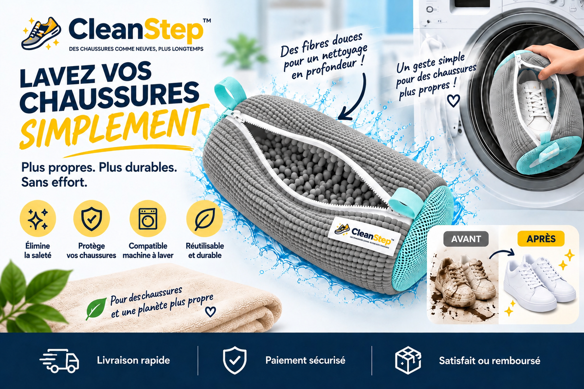 CleanStep™ — Le sac de lavage qui protège et nettoie vos chaussures en profondeur.