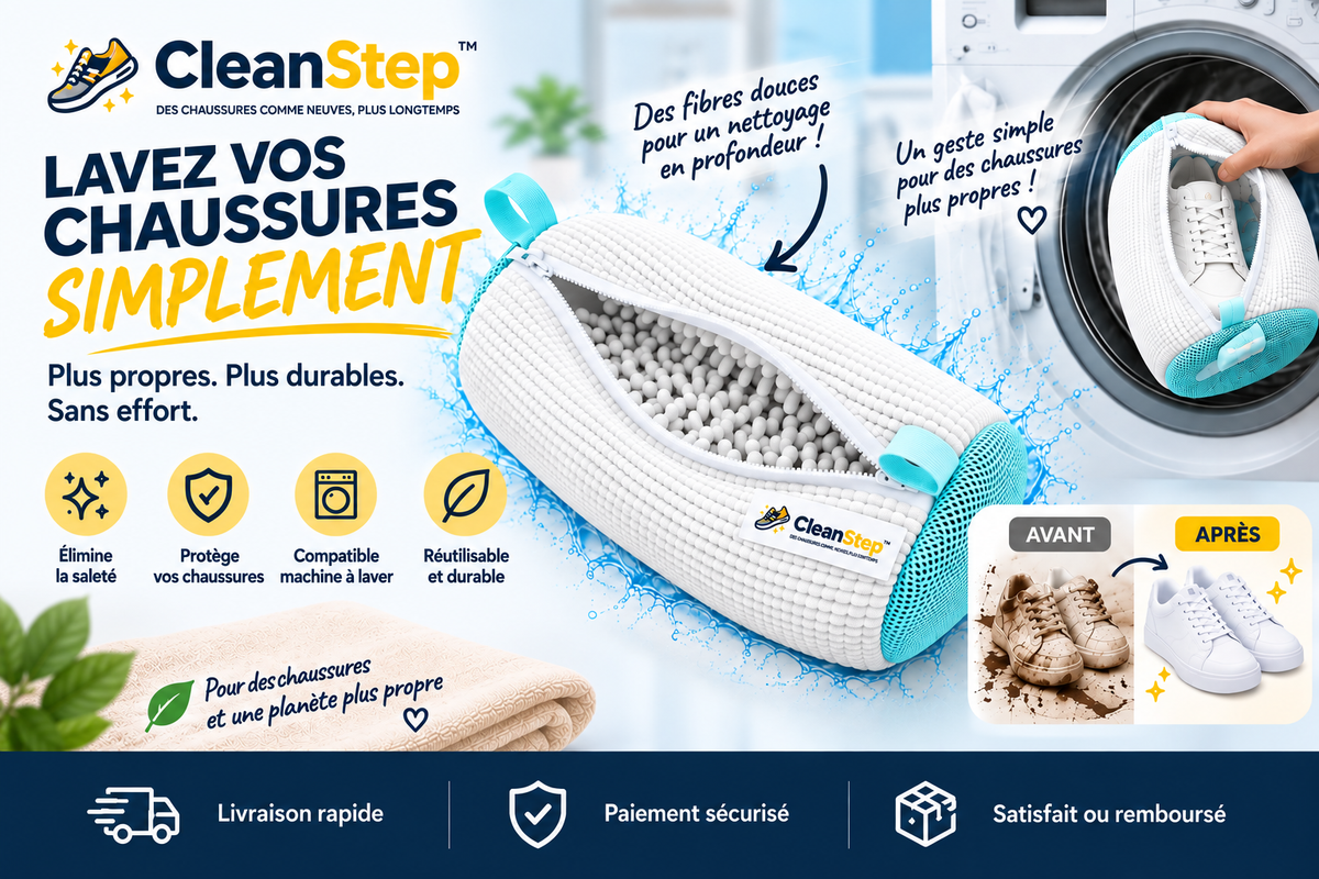 CleanStep™ — Le sac de lavage qui protège et nettoie vos chaussures en profondeur.