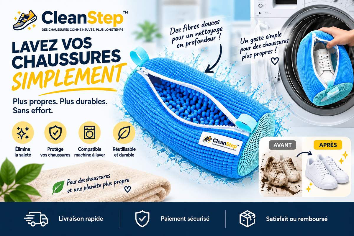 CleanStep™ — Le sac de lavage qui protège et nettoie vos chaussures en profondeur.