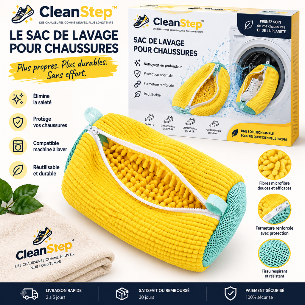 CleanStep™ — Le sac de lavage qui protège et nettoie vos chaussures en profondeur.